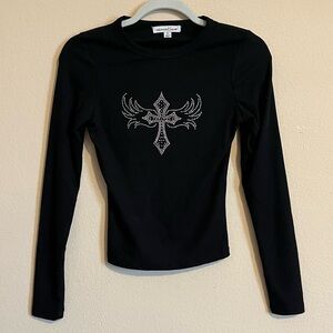 Bedazzled cross black long sleeve